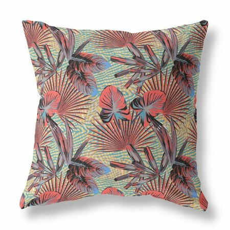 PALACEDESIGNS 18 in. Tropical Indoor & Outdoor Throw Pillow Red Yellow & Aqua PA3095495
